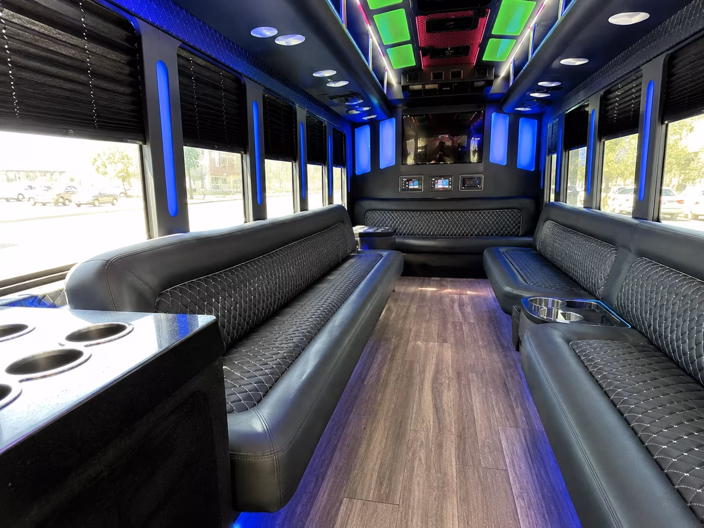 denton 15 passenger party bus inside