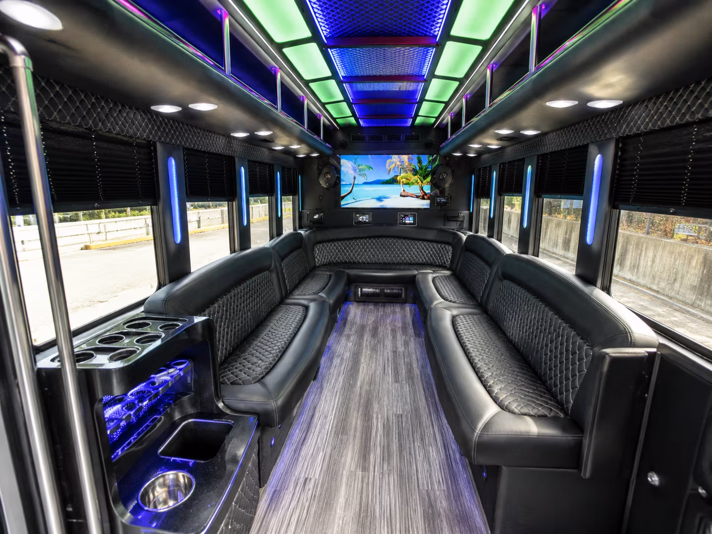 denton 18 passenger party bus inside