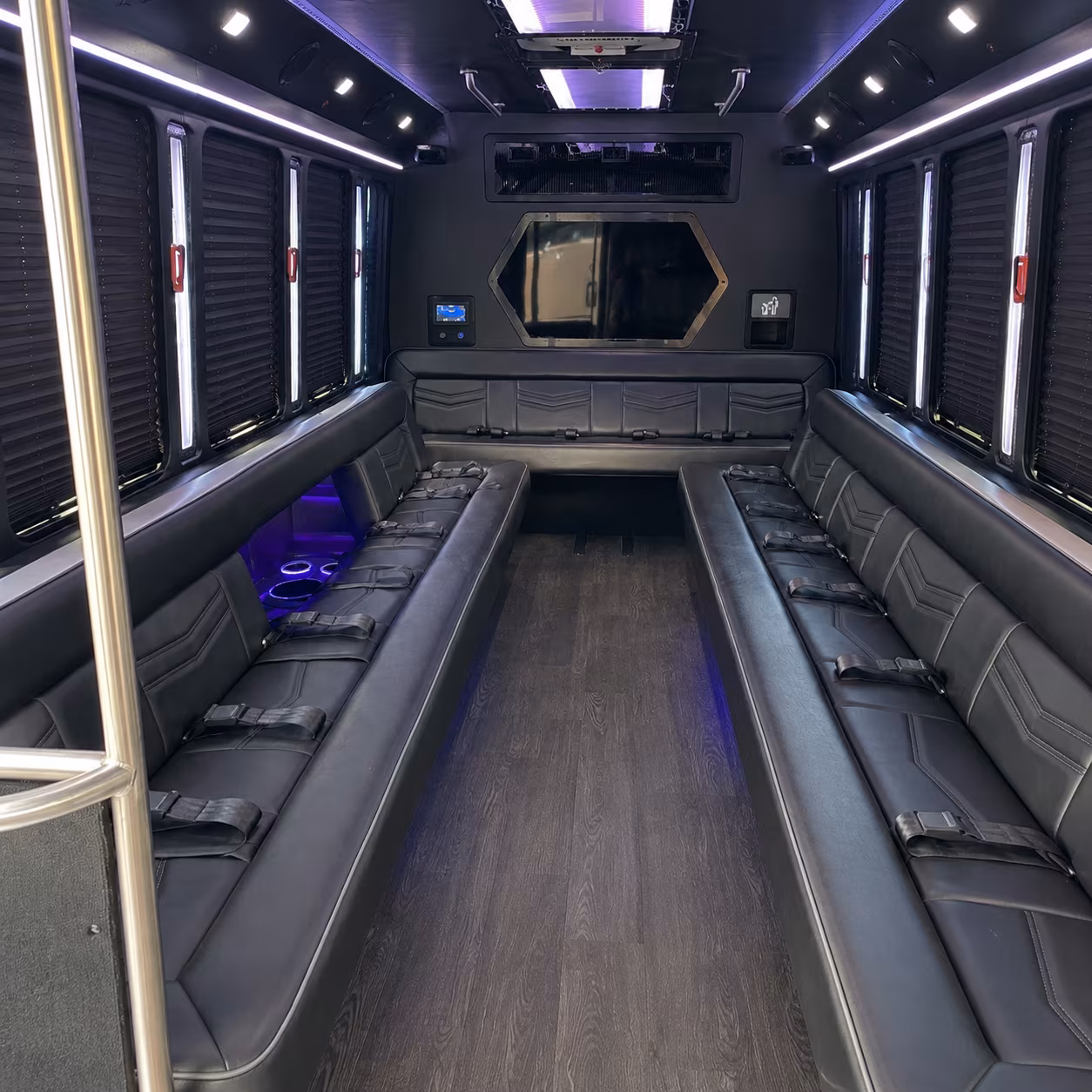 denton 18 passenger party bus interior