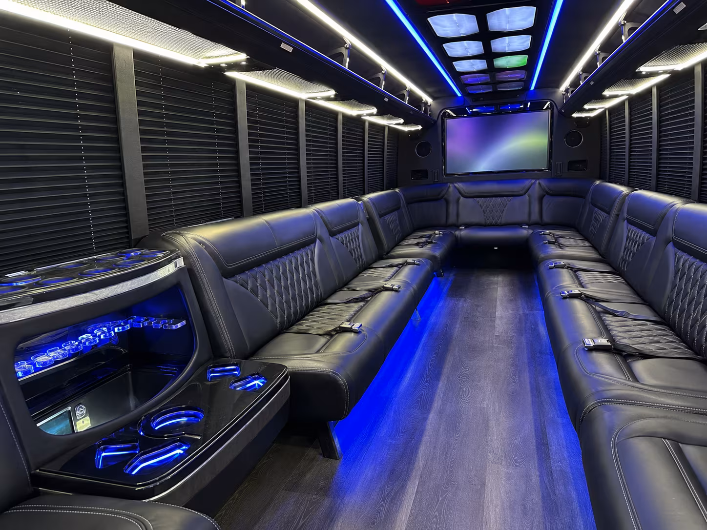 denton 20 passenger party bus inside