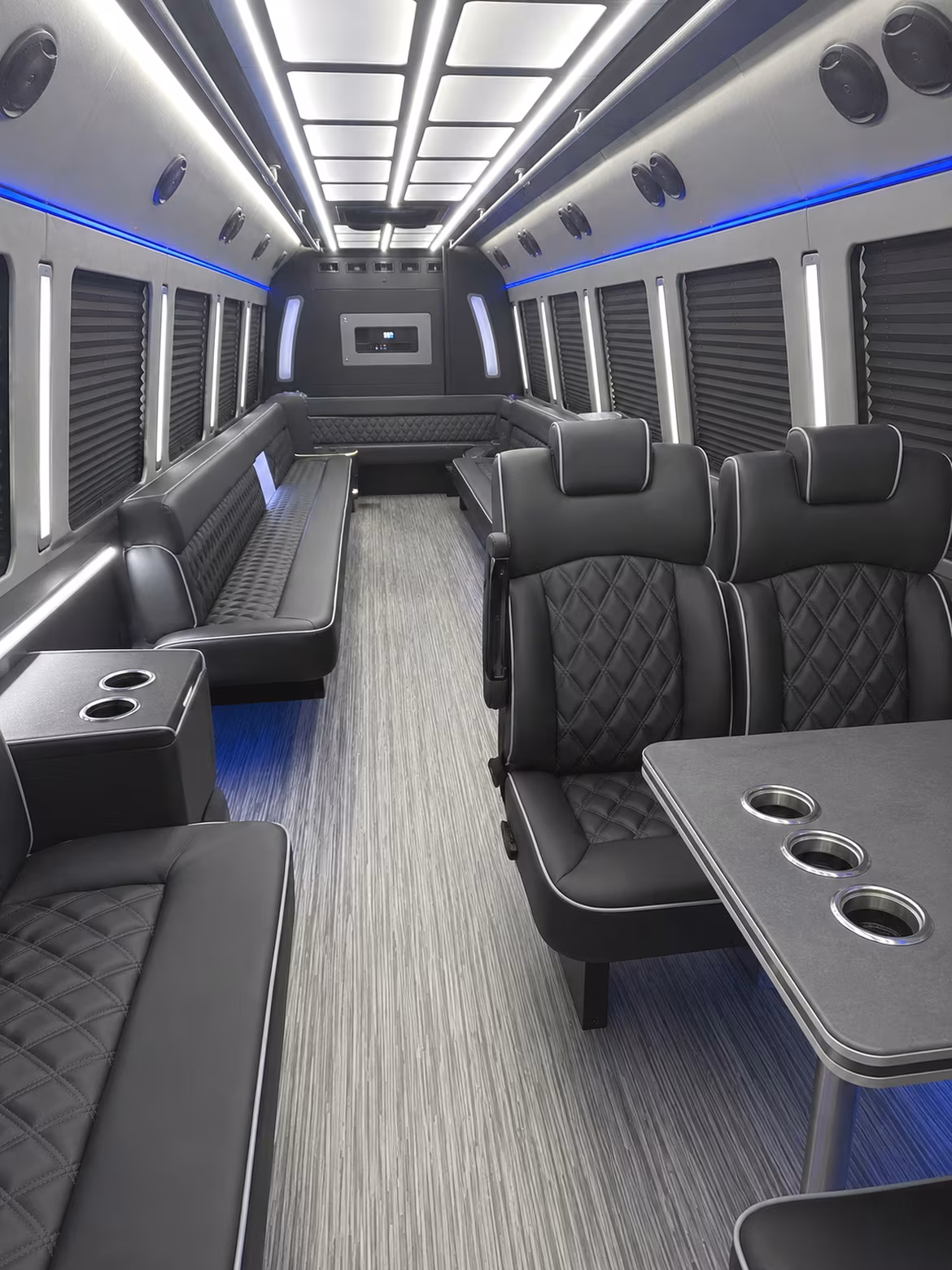 denton 25 passenger party bus inside