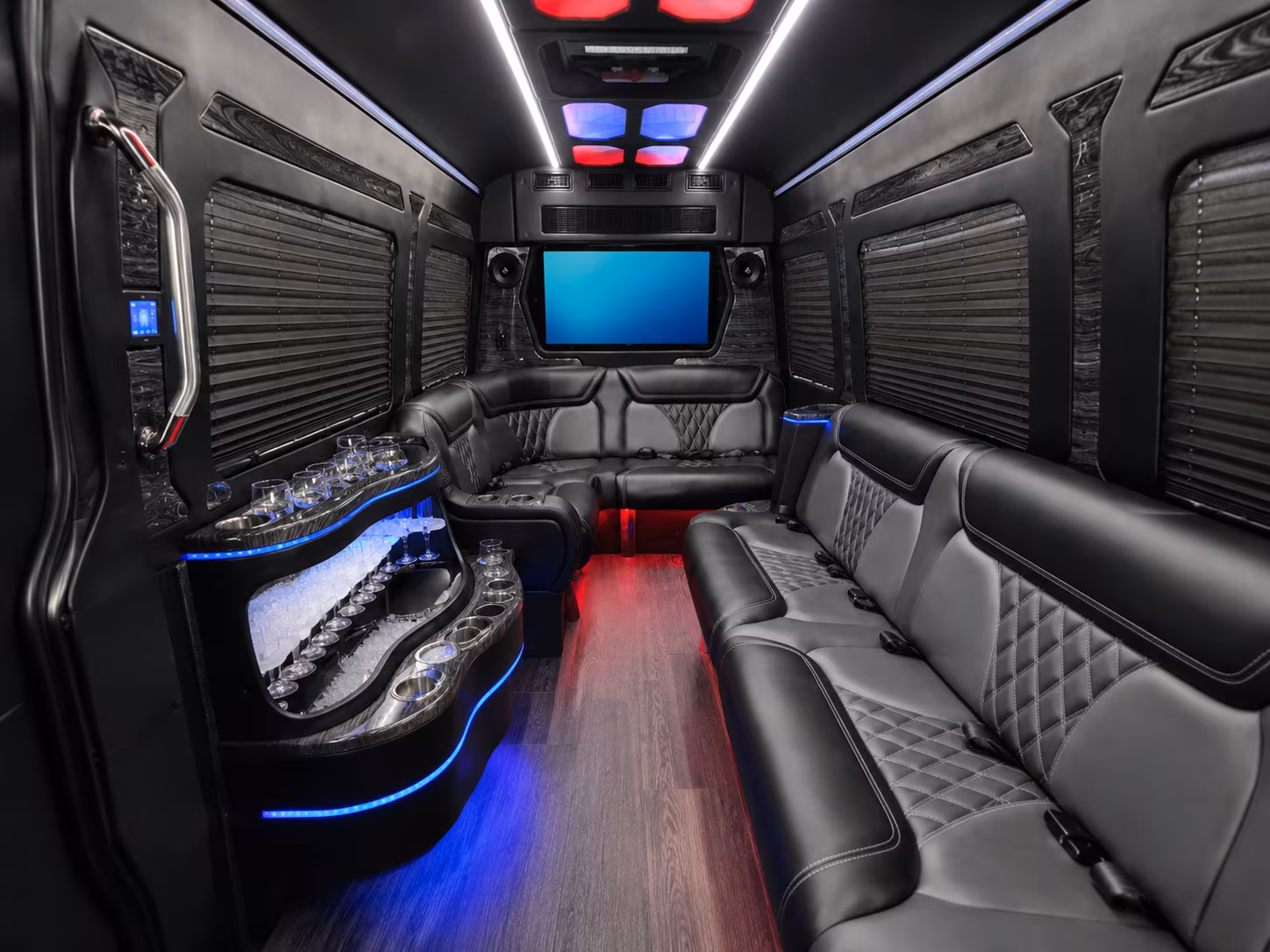 denton 28 passenger party bus interior