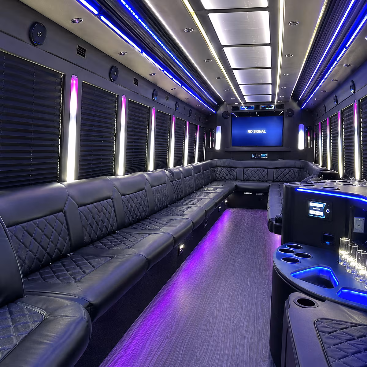denton 30 passenger party bus inside