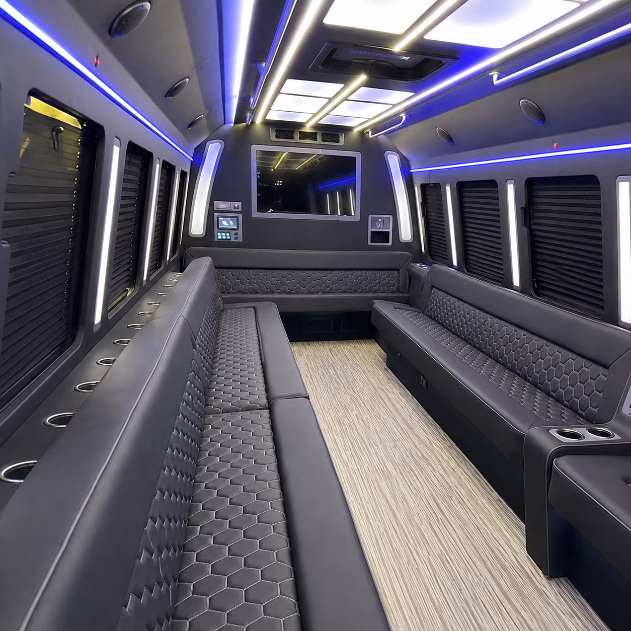 denton 40 passenger party bus inside
