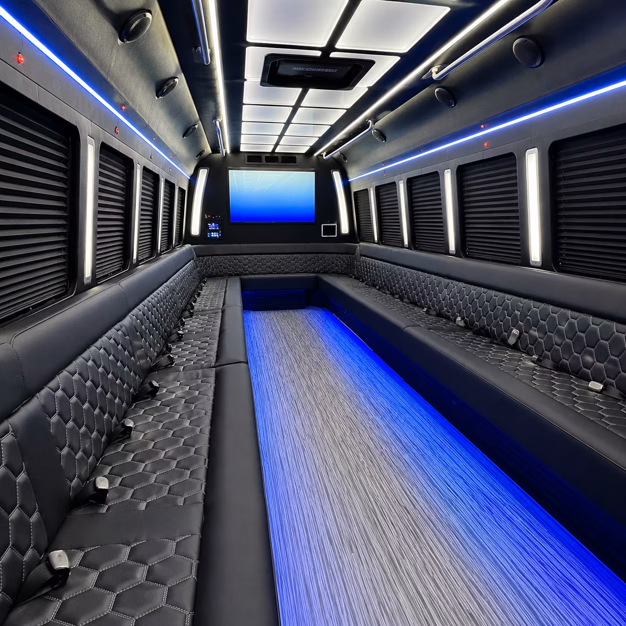denton 50 passenger party bus inside
